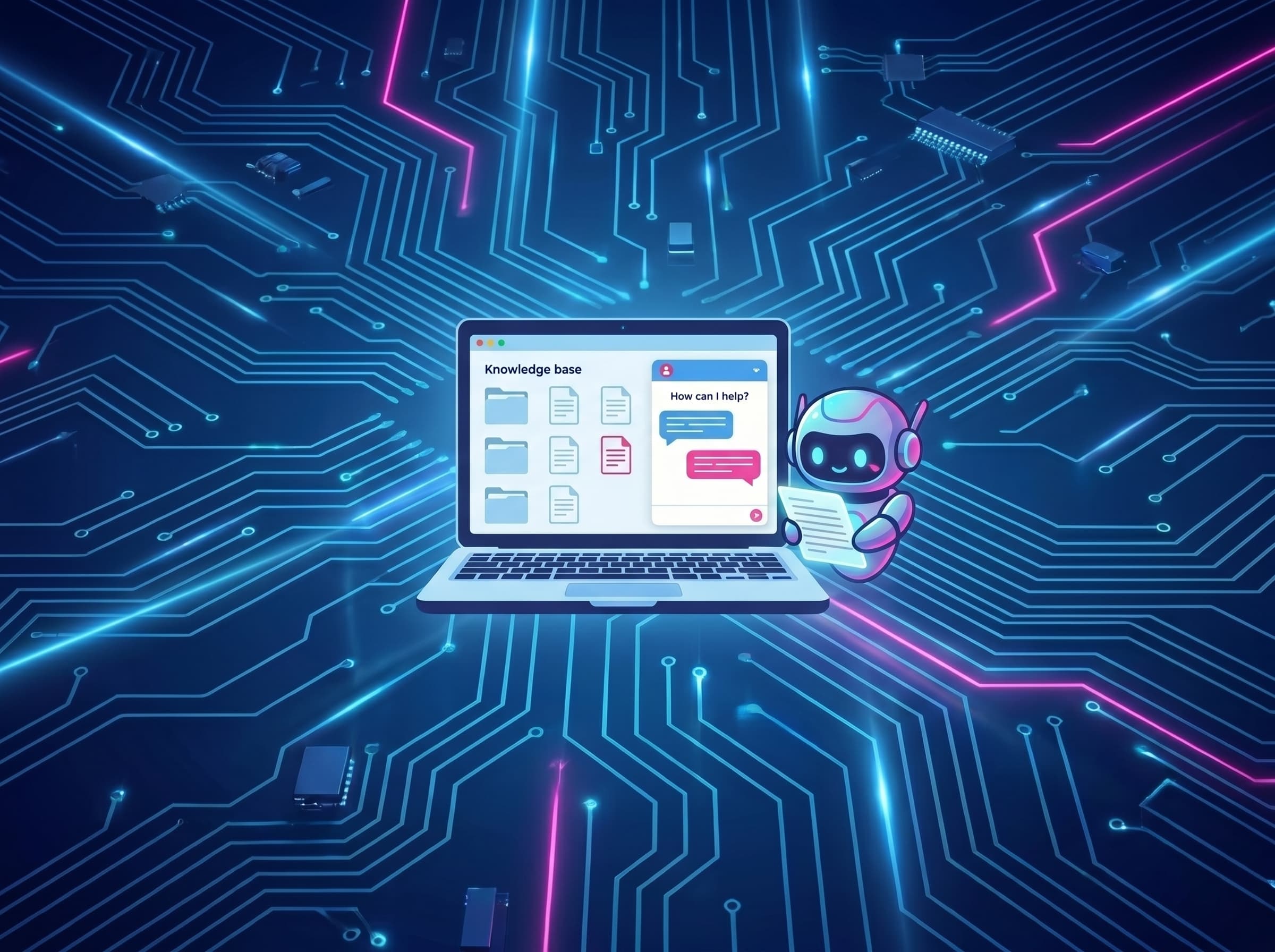 An AI agent reading a knowledge base alongside an embedded chat widget